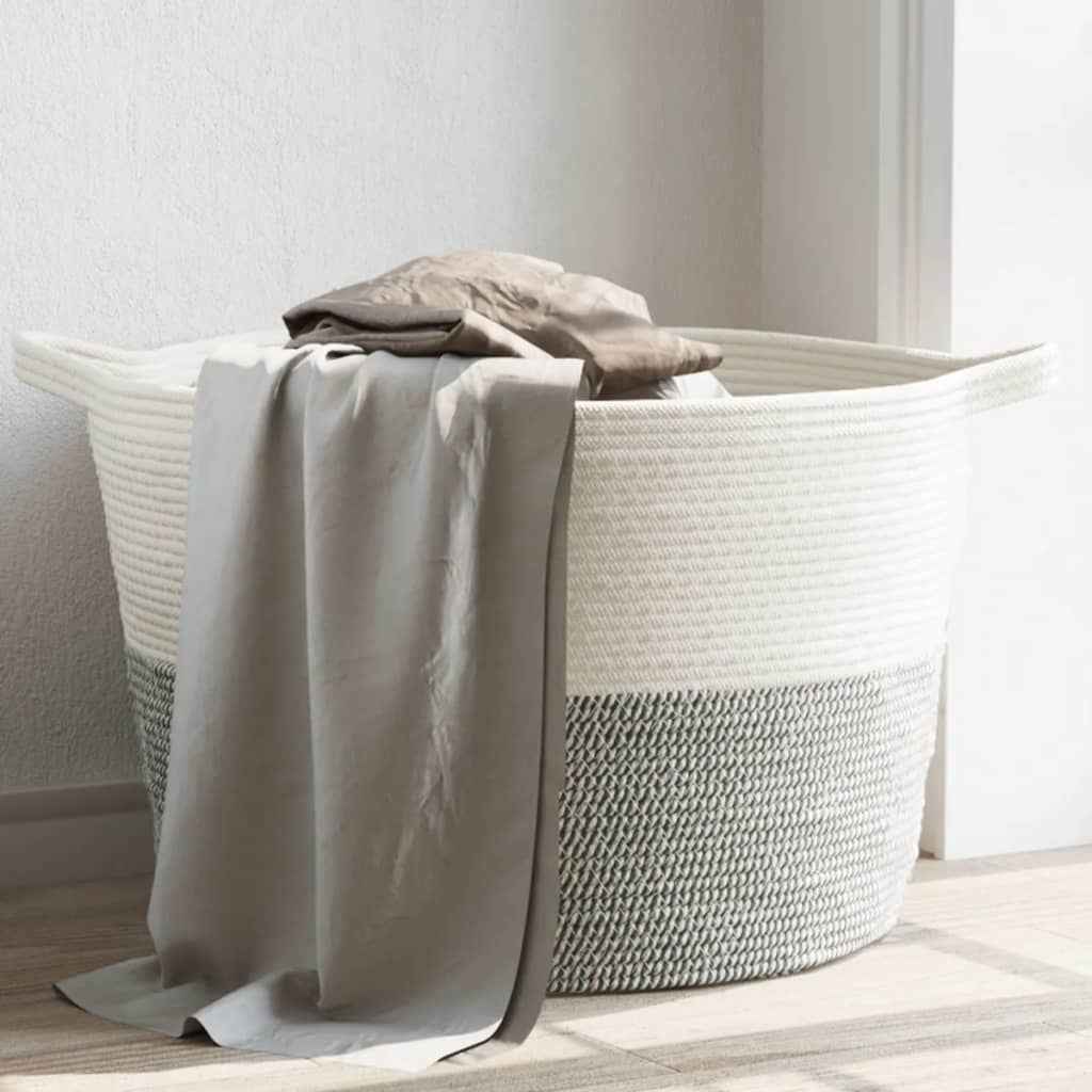 vidaXL Cesto de arrumação Ø55x36 cm algodão cinzento e branco