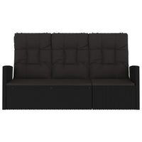 vidaXL Banco de jardim reclinável com almofadões 173 cm vime PE preto