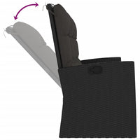 vidaXL Banco de jardim reclinável com almofadões 173 cm vime PE preto