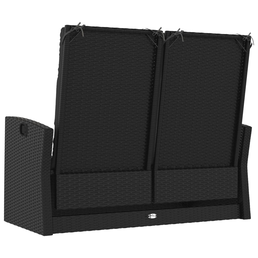 vidaXL Banco de jardim reclinável com almofadões 118 cm vime PE preto