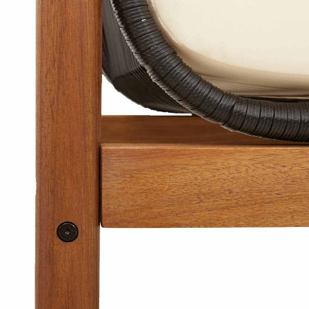 vidaXL Banco de jardim com almofadão acácia e vime PE preto