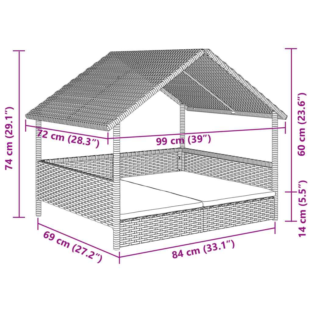 vidaXL Casota com almofadão vime PE