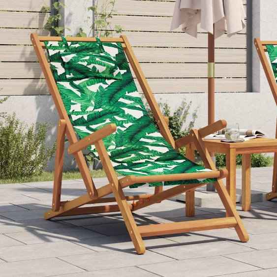vidaXL Cadeira de praia dobrável madeira eucalipto maciça/tecido creme