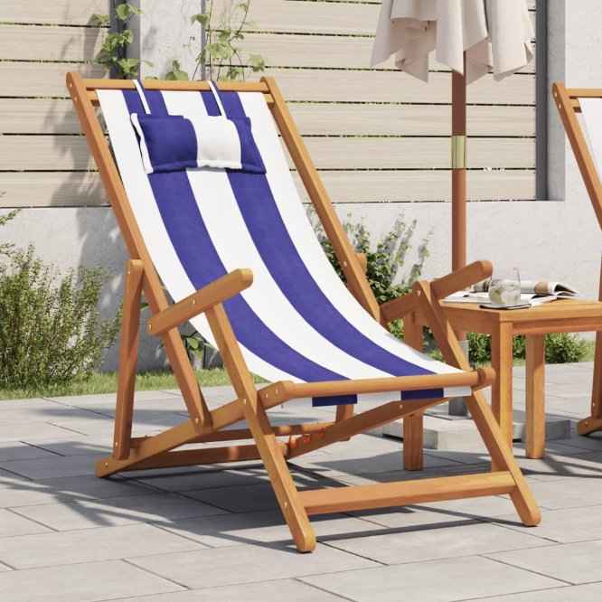 vidaXL Cadeira de praia dobrável madeira eucalipto maciça/tecido creme