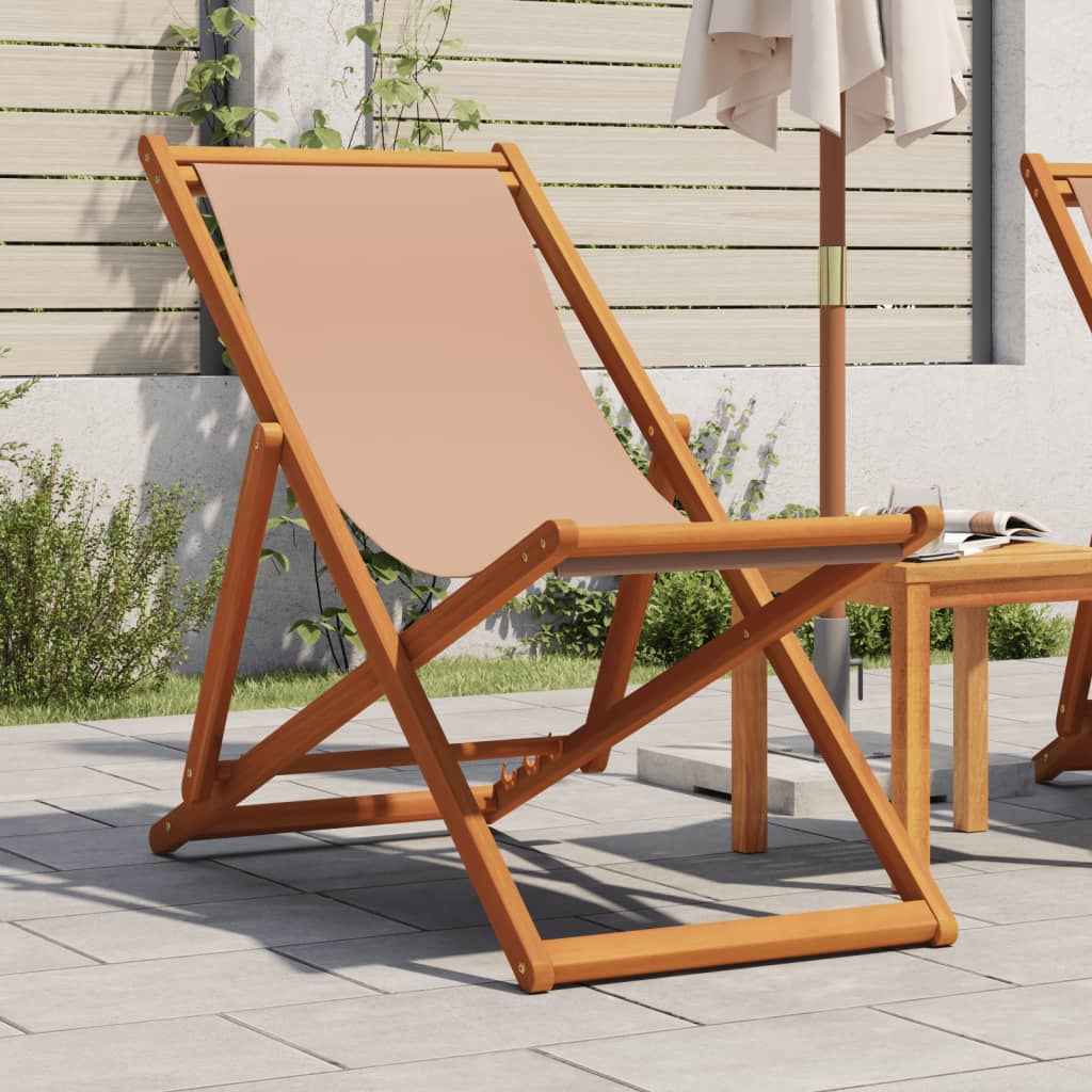 vidaXL Cadeira de praia dobrável madeira eucalipto maciça/tecido creme
