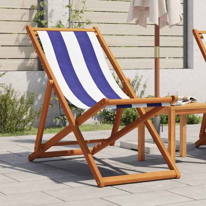 vidaXL Cadeira de praia dobrável madeira eucalipto maciça/tecido creme