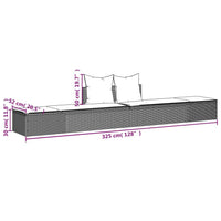 vidaXL Espreguiçadeira dupla com almofadões vime PE cinzento