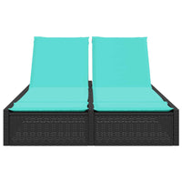 vidaXL Espreguiçadeira dupla com almofadas em vime sintético preto