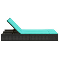 vidaXL Espreguiçadeira dupla com almofadas em vime sintético preto