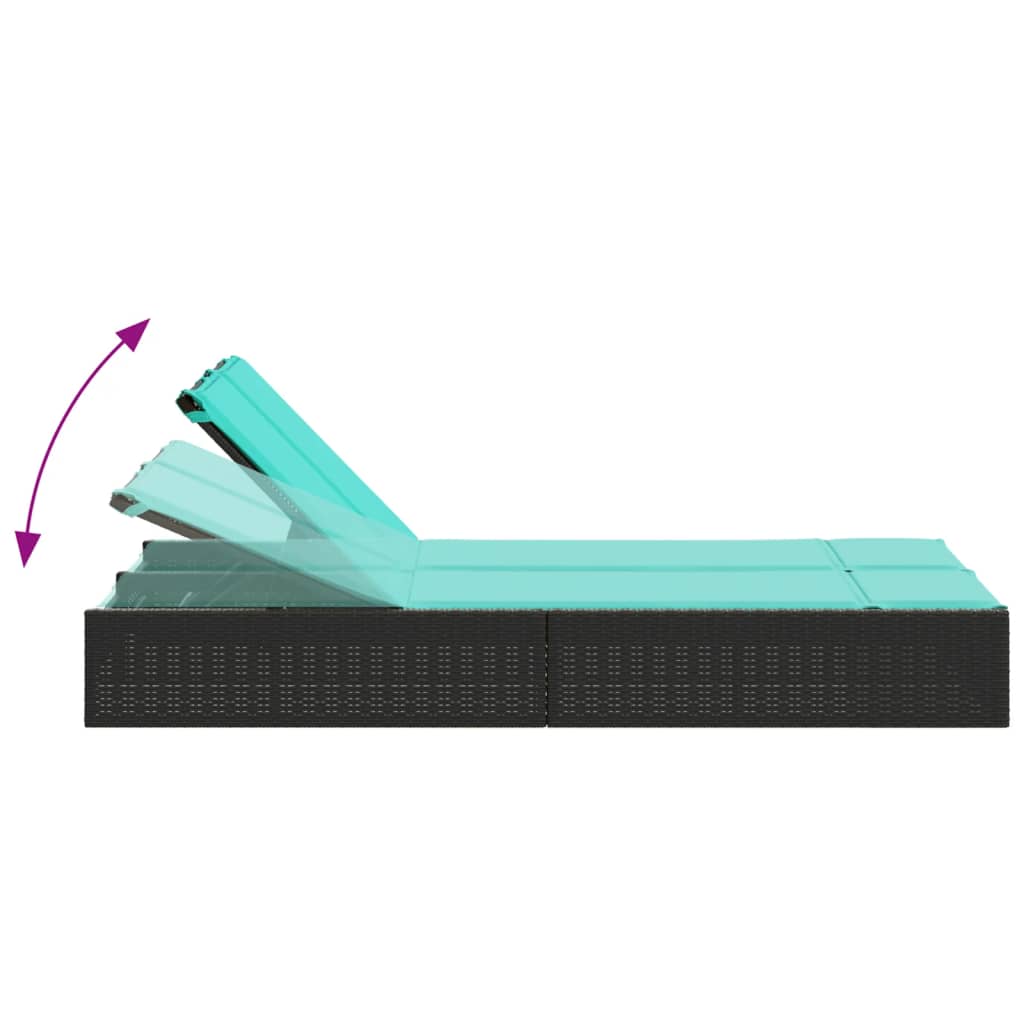 vidaXL Espreguiçadeira dupla com almofadas em vime sintético preto