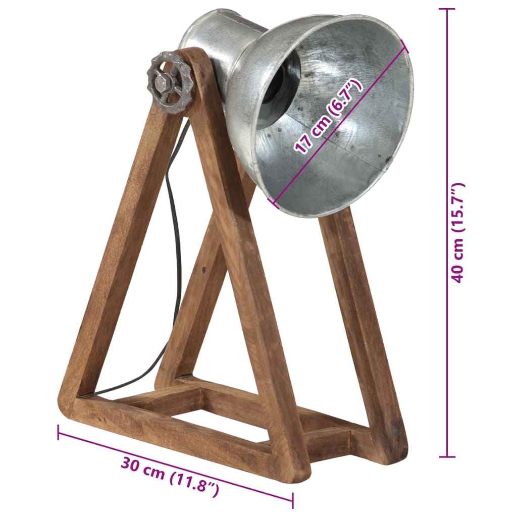 vidaXL Candeeiro de secretária 25 W 30x17x40 cm E27 prateado vintage