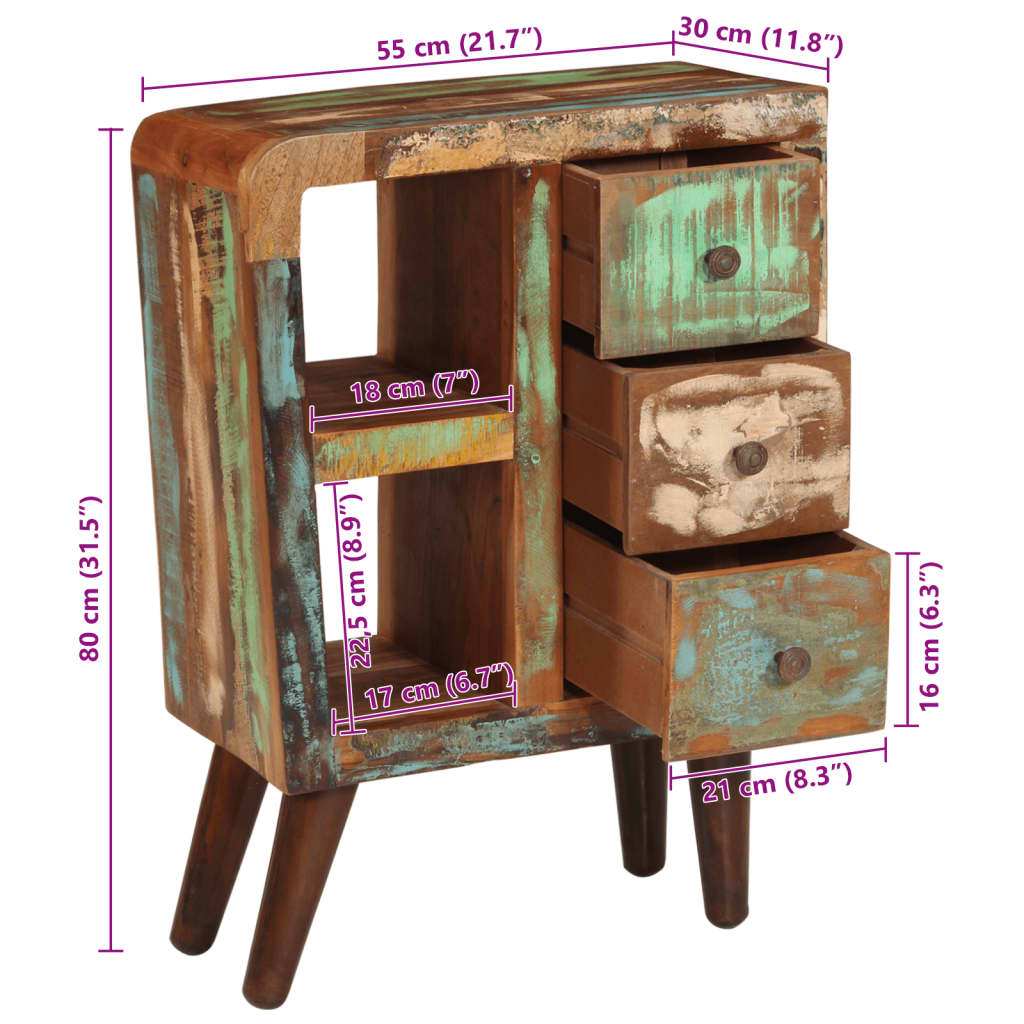 vidaXL Aparador 55x30x80 cm madeira recuperada maciça
