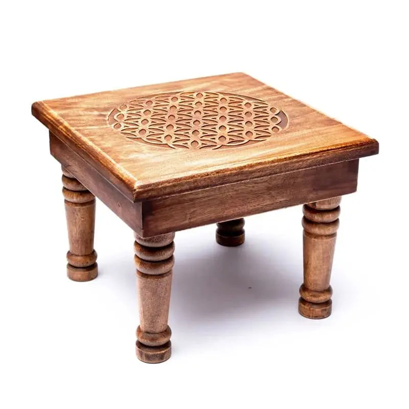 Mesa auxiliar em madeira esculpida - Flor da vida