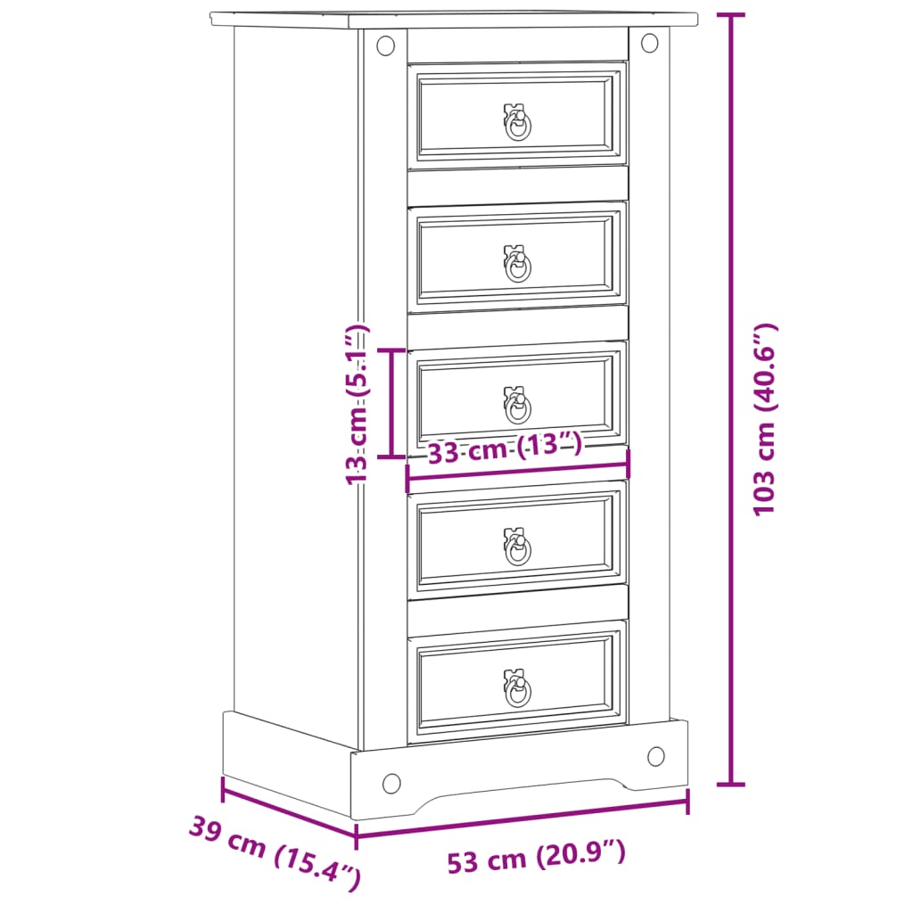 vidaXL Mesa de cabeceira Corona 53x39x103 cm madeira de pinho maciça