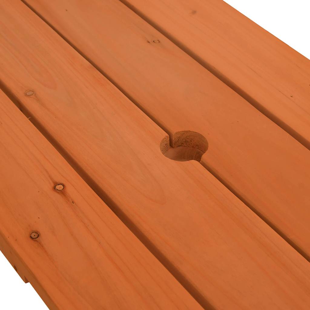 vidaXL Mesa piquenique 4 crianças c/ orifício guarda-sol abeto maciço