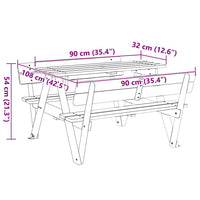 vidaXL Mesa piquenique 4 crianças c/ orifício guarda-sol abeto maciço