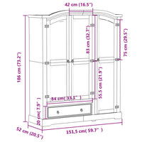 vidaXL Roupeiro Corona 151,5x52x186 cm madeira de pinho maciça