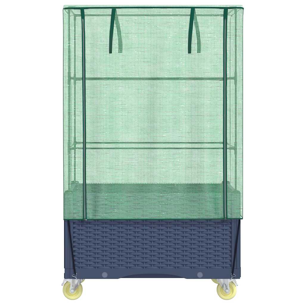 vidaXL Canteiro elevado com cobertura de estufa e rodas aspeto de vime