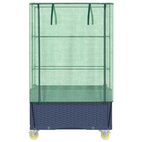 vidaXL Canteiro elevado com cobertura de estufa e rodas aspeto de vime