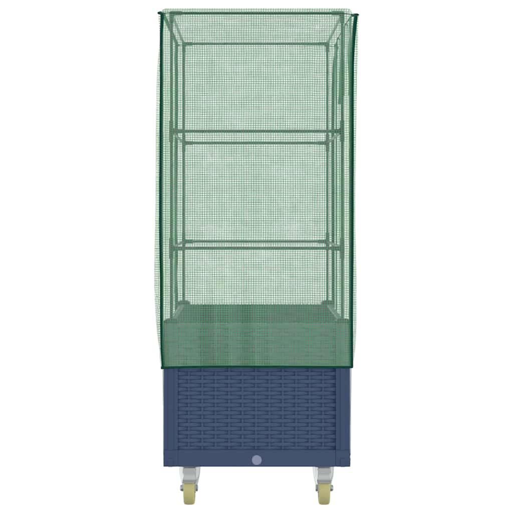 vidaXL Canteiro elevado com cobertura de estufa e rodas aspeto de vime