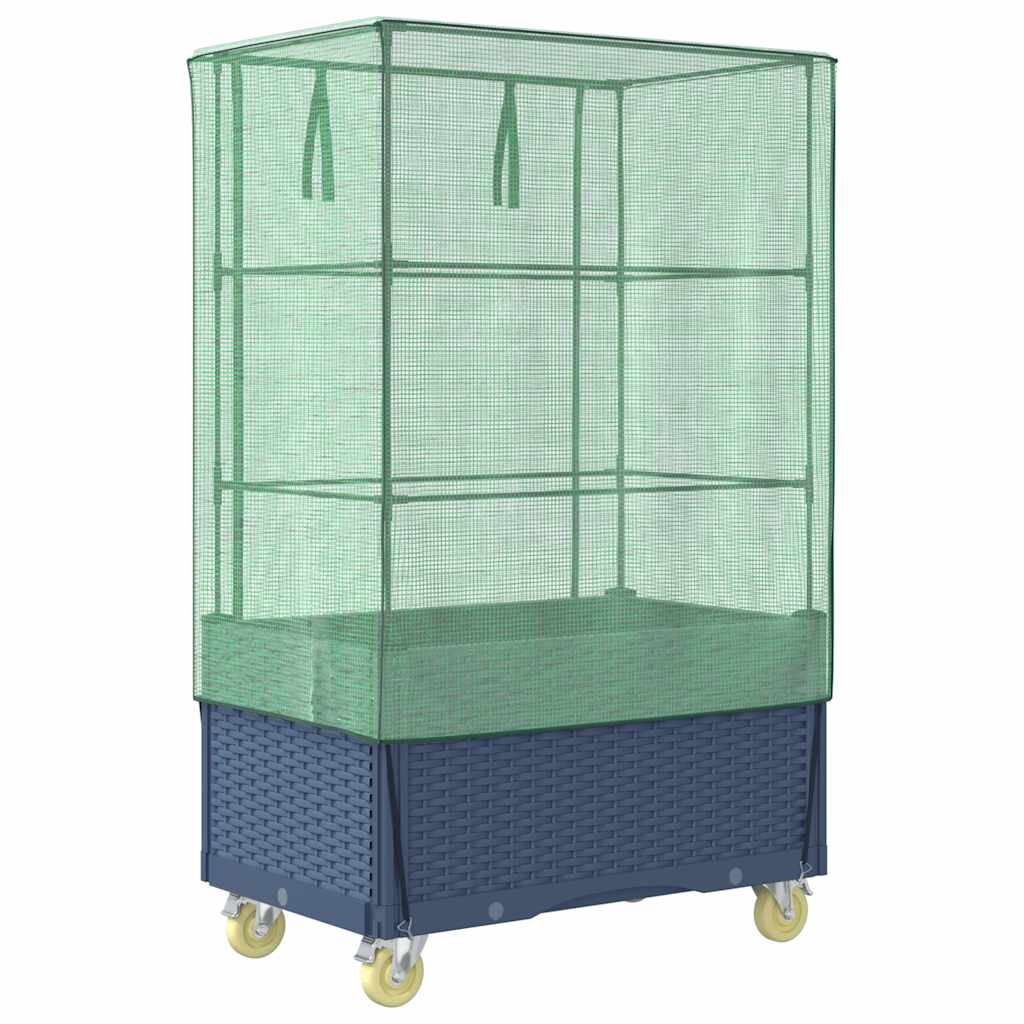 vidaXL Canteiro elevado com cobertura de estufa e rodas aspeto de vime