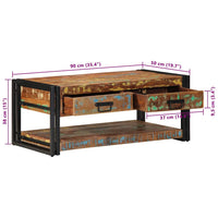 vidaXL Mesa de centro multicor 90x50x38 cm madeira maciça recuperada