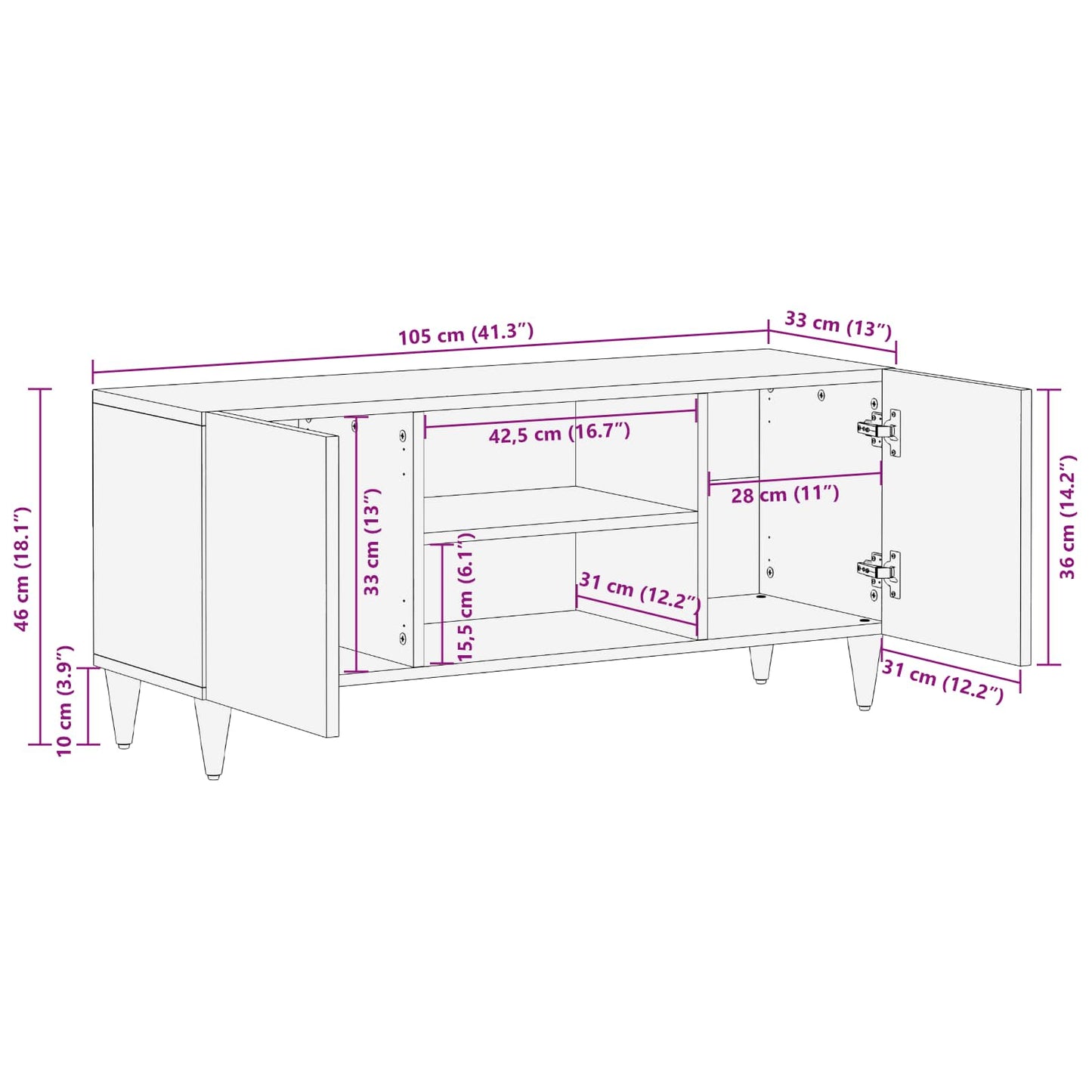 vidaXL Gabinete para TV com prateleira Nogueira 105 x 33 x 46 cm