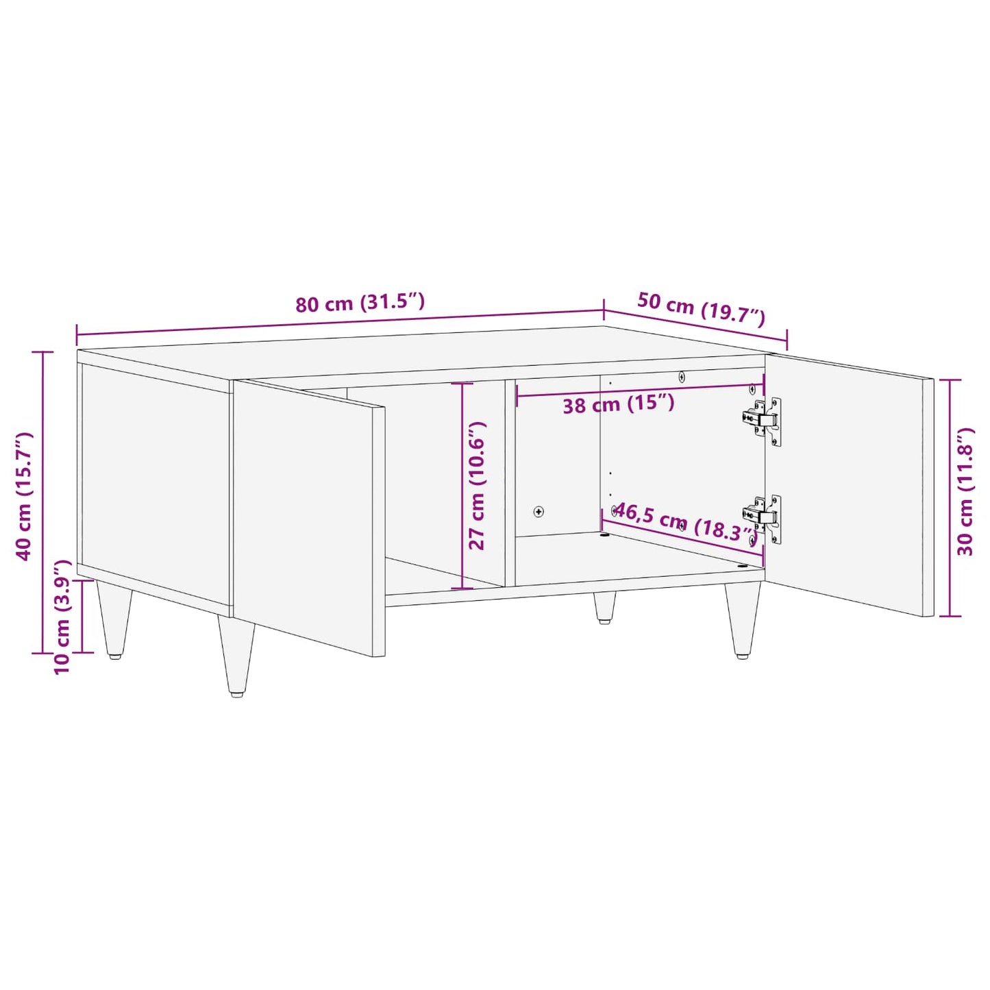 vidaXL Mesa de centro Castanho 80 x 50 x 40 cm Madeira de manga maciça