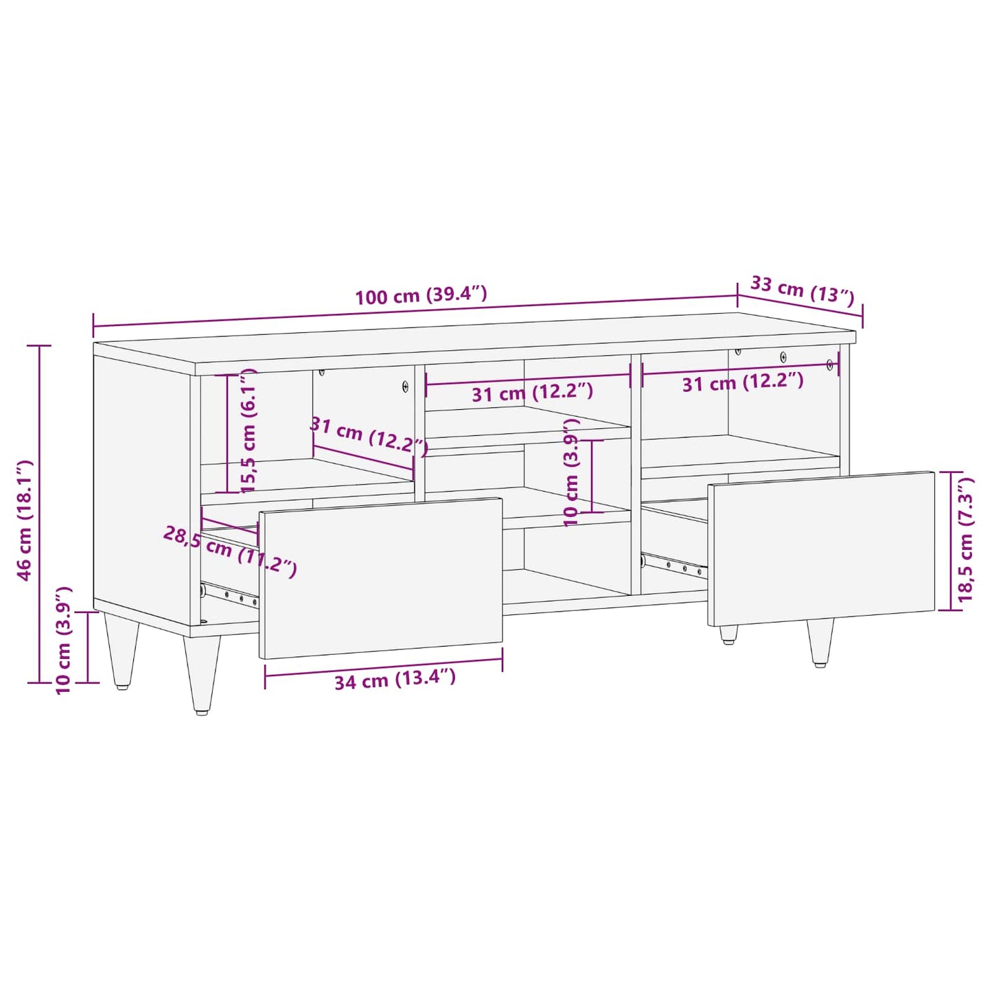 vidaXL Gabinete para TV com gaveta Nogueira 100 x 33 x 46 cm