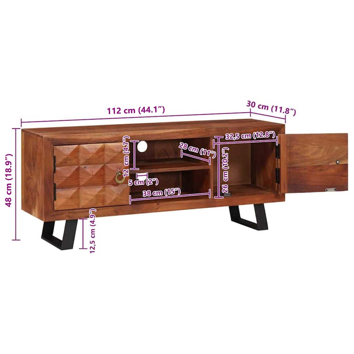 vidaXL Gabinete para TV com prateleira castanho mel 112 x 30 x 48 cm