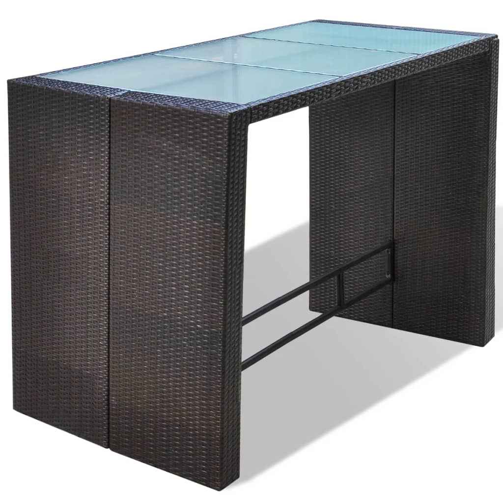 vidaXL 7 pcs conjunto bar para jardim c/ almofadões vime PE castanho