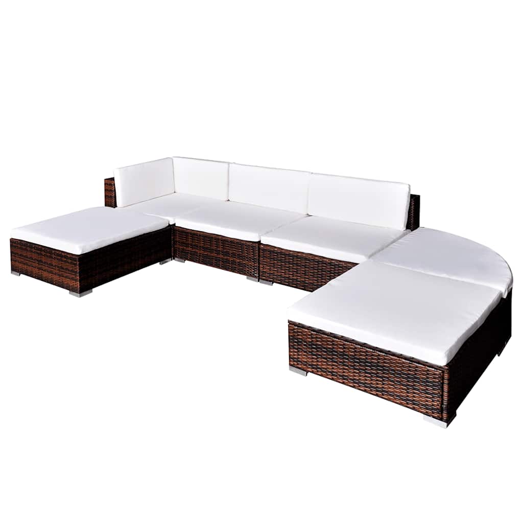vidaXL 6 pcs conjunto lounge de jardim c/ almofadões vime PE castanho