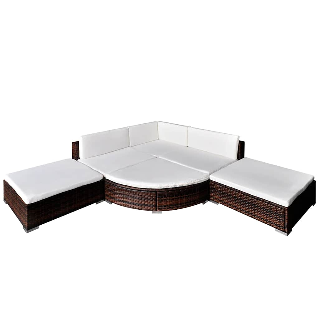 vidaXL 6 pcs conjunto lounge de jardim c/ almofadões vime PE castanho