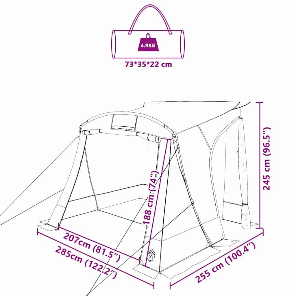 vidaXL Tenda para bagageira com telhado Azul 285 x 255 x 245 cm tafetá
