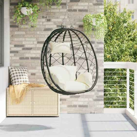 vidaXL Cadeira suspensa tipo ovo Branco creme 91,5 x 60 x 110 cm