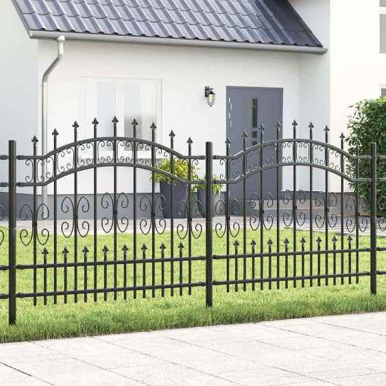 vidaXL Cerca de jardim com topo em forma de lança, preta, 240x75 cm, aço com revestimento em pó