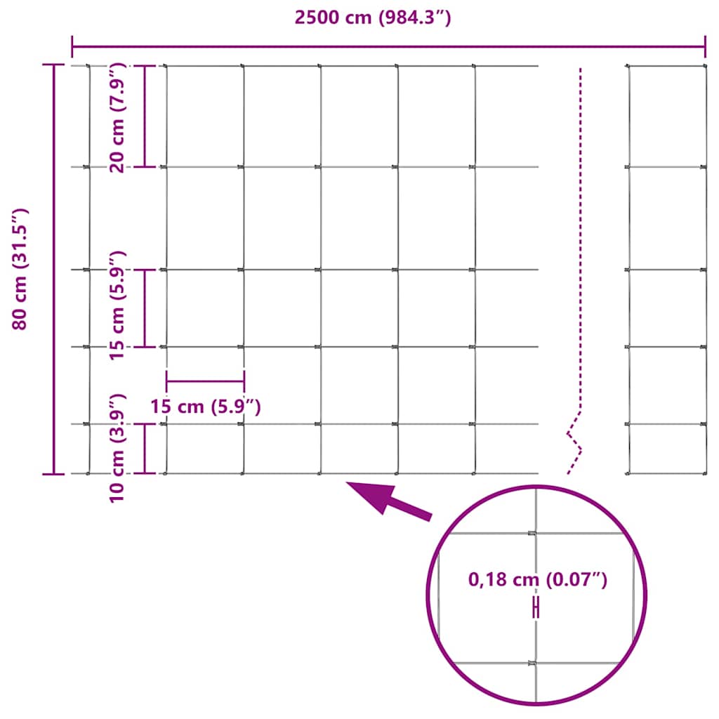 vidaXL Cerca de campo Prateado 25 x 0,8 m Aço galvanizado