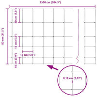 vidaXL Cerca de campo Prateado 25 x 0,8 m Aço galvanizado