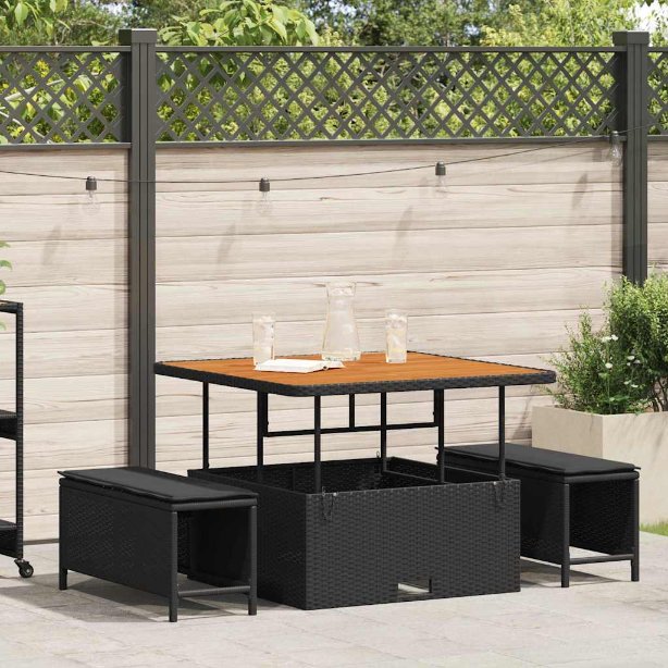 vidaXL Conjunto de Jantar para Jardim Preto vime PE