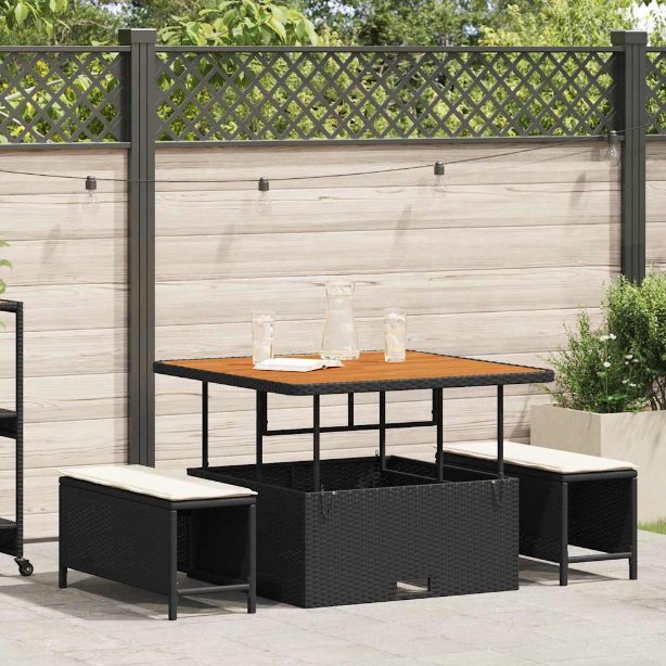 vidaXL Conjunto de Jantar para Jardim Preto vime PE