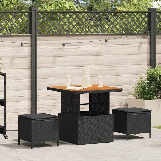 vidaXL Conjunto de Jantar para Jardim Preto vime PE