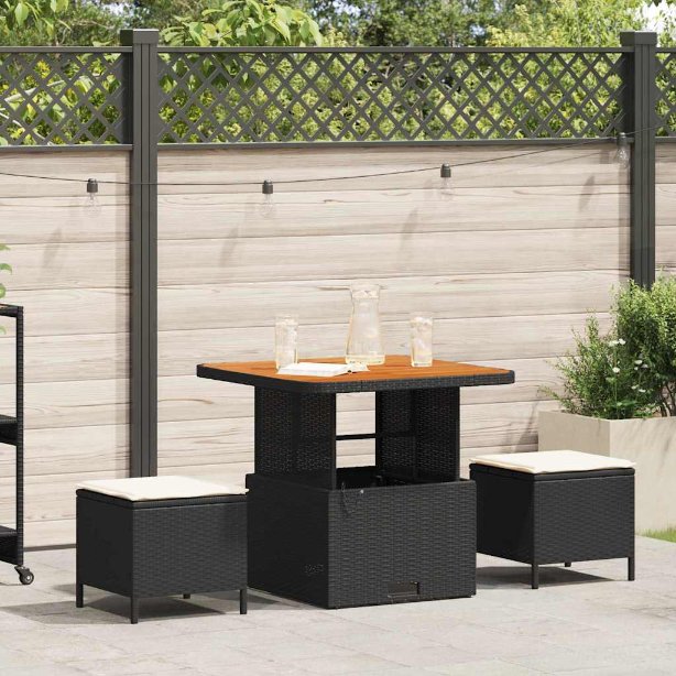 vidaXL Conjunto de Jantar para Jardim Preto vime PE