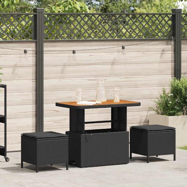 vidaXL Conjunto de Jantar para Jardim Preto vime PE