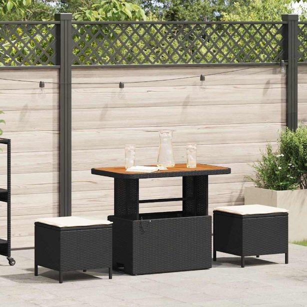 vidaXL Conjunto de Jantar para Jardim Preto vime PE