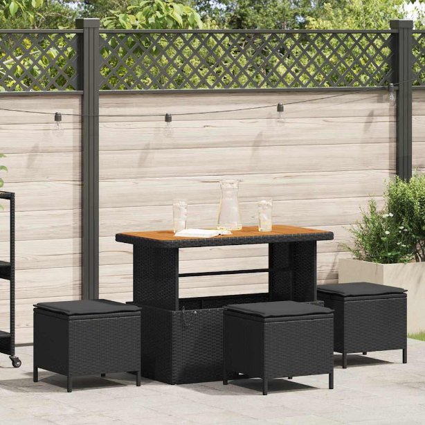 vidaXL Conjunto de Jantar para Jardim Preto vime PE