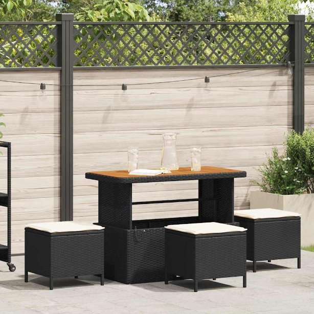 vidaXL Conjunto de Jantar para Jardim Preto vime PE