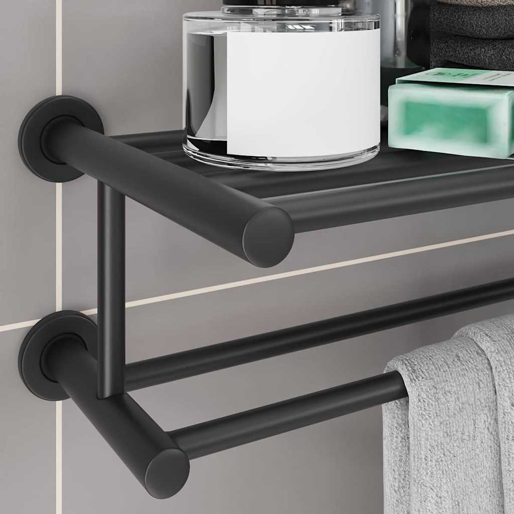 vidaXL Suporte de Toalha Preto 61 x 23 x 17 cm Aço inoxidável