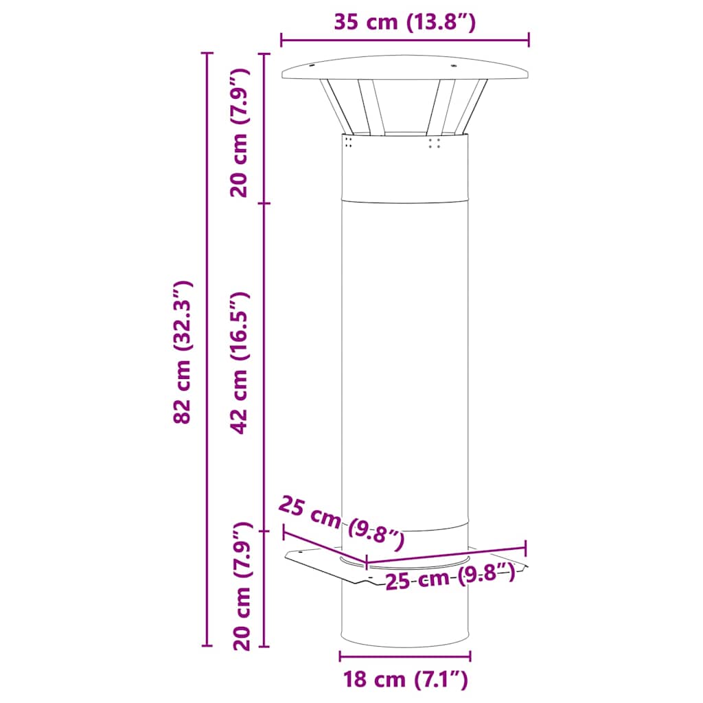 vidaXL Extensão de Chaminé Prateado 35 x 35 x 82 cm Aço inoxidável