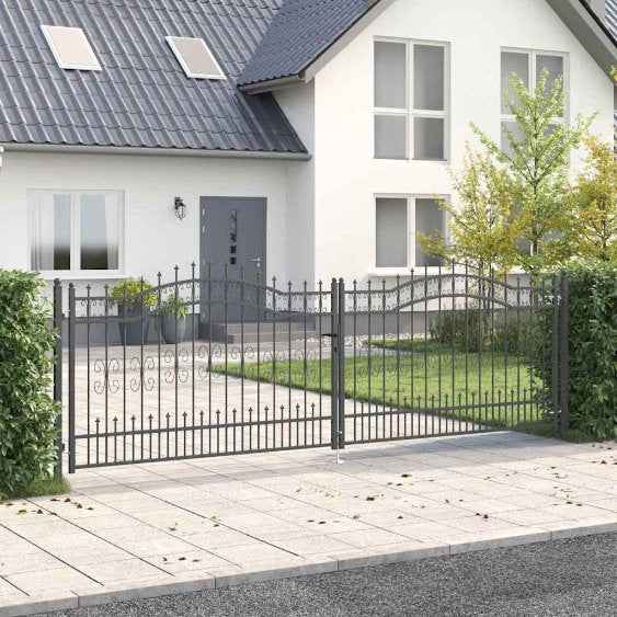 vidaXL Portão de cerca com topo em forma de lança, preto, 103x75 cm, aço com revestimento em pó