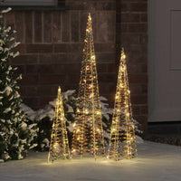 vidaXL Árvore de Natal 3 pcs Branco quente 20 x 20 x 80 cm PET